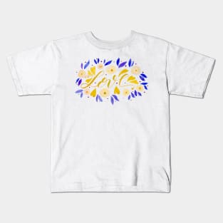 Love and flowers - yellow and blue Kids T-Shirt